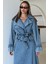 Kuşak Detaylı Crop Denim Ceket Mavi 8277 1