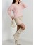 Pembe Renk Nakışlı Balon Kol Triko Hırka 1