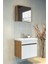 Star Banyo Dolabı Seti ( 60 cm Egzotik Meşe & Parlak Beyaz Aynalı Lavabolu Mdf ) 1