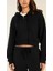 Kadın Crop Fermuarlı Kapüşonlu Sweatshirt 6
