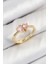 Pirinç Zirkon Taşlı Pembe Kalp Model Gold Renk Kadın Yüzük - TJ-BYK3802 2