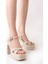 Kadın Çapraz Bantlı (12 cm) Platformlu Topuklu Ayakkabbı Krem 1