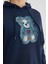 3 Iplik Kot Ayıcık Nakışlı Oversize Kapüşonlu Sweatshirt 7