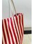 Kırmızı Çizgili Desen Dokuma Plaj Çantası 4