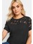 Büyük Beden Bisiklet Yaka Tül Detaylı Kısa Kollu T-Shirt 321125 2