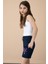 Lacivert Patili Cute Baskılı Kız Çocuk Beli Lastikli Şort 20732 2