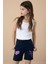 Lacivert Patili Cute Baskılı Kız Çocuk Beli Lastikli Şort 20732 3