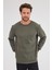 Erkek Haki Standart Fit Normal Kesim Pamuklu Basic Bisiklet Yaka Sweatshirt 1