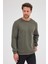 Erkek Haki Standart Fit Normal Kesim Pamuklu Basic Bisiklet Yaka Sweatshirt 2
