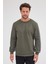 Erkek Haki Standart Fit Normal Kesim Pamuklu Basic Bisiklet Yaka Sweatshirt 3