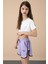 Lila Yanları Yırtmaçlı Çiçek Baskılı Beli Lastikli Kız Çocuk Şort 20737 1