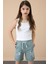 Yeşil Patili Cute Baskılı Kız Çocuk Beli Lastikli Şort 20730 1