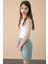 Yeşil Patili Cute Baskılı Kız Çocuk Beli Lastikli Şort 20730 2