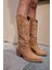 Perisic Kadın Taba Desert Gercek Suet Western Çizme 2