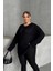 Büyük Beden Uzun Kollu Triko Kazak Kadın Bisiklet Yaka Düz Siyah Renk 1