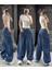 Y2K Kadın Mavi Ters Dikiş Detaylı Baggy Pantolon Geniş Paça Denim Model 2