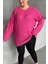 Büyük Beden Uzun Kollu Triko Kazak Kadın Bisiklet Yaka Düz Pembe Renk 6