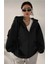 Unisex Siyah Kapüşonlu Fermuarlı Hırka %80 Pamuk %20 Polyester Düz Desen 1