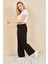 Kadın Siyah Beli Lastikli Bol Paça Yazlık Pantolon Moda Bu Viskon Klasik Stil AEROBIN-865829 8