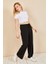 Kadın Siyah Beli Lastikli Bol Paça Yazlık Pantolon Moda Bu Viskon Klasik Stil AEROBIN-865829 9