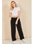 Kadın Siyah Beli Lastikli Bol Paça Yazlık Pantolon Moda Bu Viskon Klasik Stil AEROBIN-865829 3