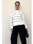Kemik Rengi Çizgili Polo Yaka Kadın Triko Kazak MG2470 1