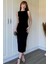 Drapeli Midi Siyah Elbise 4