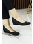 Maya Siyah Krep Yuvarlak Burun Dolgu Topuklu Günlük Ayakkabı 1