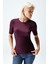 Kadın Modal Fitilli T-Shirt Mürdüm Renk 1