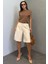 Bej Pileli Kadın Bermuda Şort MG2483 2