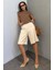 Bej Pileli Kadın Bermuda Şort MG2483 3