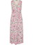 Büyük Beden V Yaka Sıfır Kol Beli Kuşaklı Pembe Desenli Maxi Elbise Trend A-Line Silüet 6
