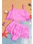 Kız Çocuk Bikini Takımı Pembe Renk Çiçek Desenli Dokuma Kumaş 2 Parça 1
