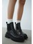 Viyola Hakiki Deri Lastikli Kemer Detaylı Kadın Bot- Siyah Deri 2