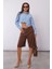 Kahverengi Pileli Kadın Bermuda Şort MG2483 3
