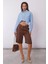 Kahverengi Pileli Kadın Bermuda Şort MG2483 5
