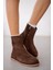 Aure Ön Oval Çizgi Detaylı Fermuarlı Kadın Bot-Kahverengi Süet 1