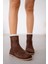 Aure Ön Oval Çizgi Detaylı Fermuarlı Kadın Bot-Kahverengi Süet 2