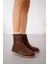 Aure Ön Oval Çizgi Detaylı Fermuarlı Kadın Bot-Kahverengi Süet 3
