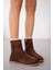Aure Ön Oval Çizgi Detaylı Fermuarlı Kadın Bot-Kahverengi Süet 4