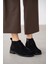 Lazen Hakiki Deri Bağcık Detaylı Kısa Kadın Bot- Siyah Süet 1