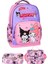 3’lü Ilkokul Kuromi Melody Baskılı Pembe, Kız Çocuk Beslenmeli ve Kalemlikli Okul Çantası 1