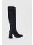 Avira Sivri Burunlu Kalın Topuklu Kadın Çizme- Siyah 2