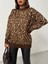Kadın Leopar Desenli Oversize Kazak 1