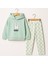 Çocuk Kapüşonlu Rabbit Desenli 3 Iplik Şardonlu Eşofman Takımı (5-8 Yaş) 10761 Yeşil 5