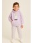 Çocuk Kapüşonlu Rabbit Desenli 3 Iplik Şardonlu Eşofman Takımı (5-8 Yaş) 10761 Lila 2