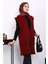 Bordo Ön Bağlamalı Cepli Angora Yumoş Yelek 3