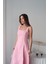 Pembe Çift Dikişli Gabardin Elbise 4