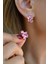 Rose Gold Pembe Çiçekli Halka Küpe – Zirkon Taşlı & Inci Detaylı 1