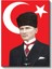 Türk Bayrağı Önünde Atatürk - Kalpaklı Resmi Portre Kanvas Tablo 2